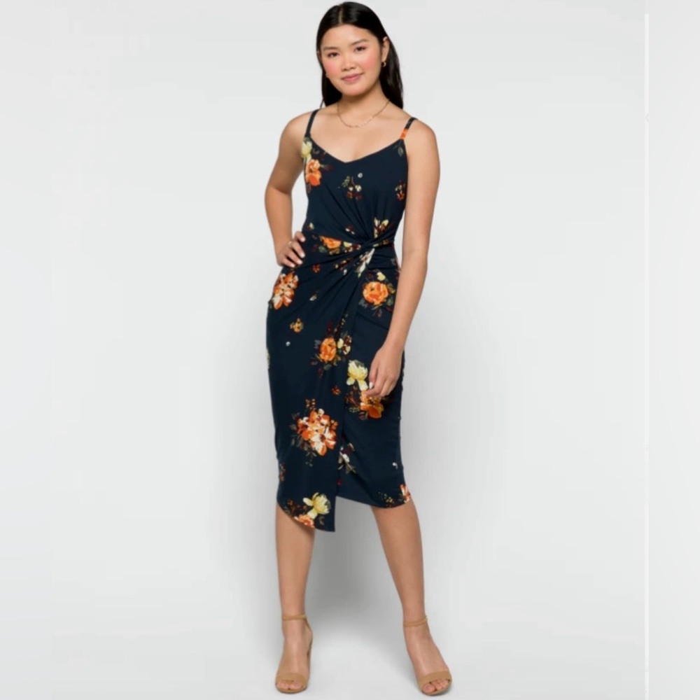 Nine Britton Vivienne Knit Midi Blue Floral Print Dress Small